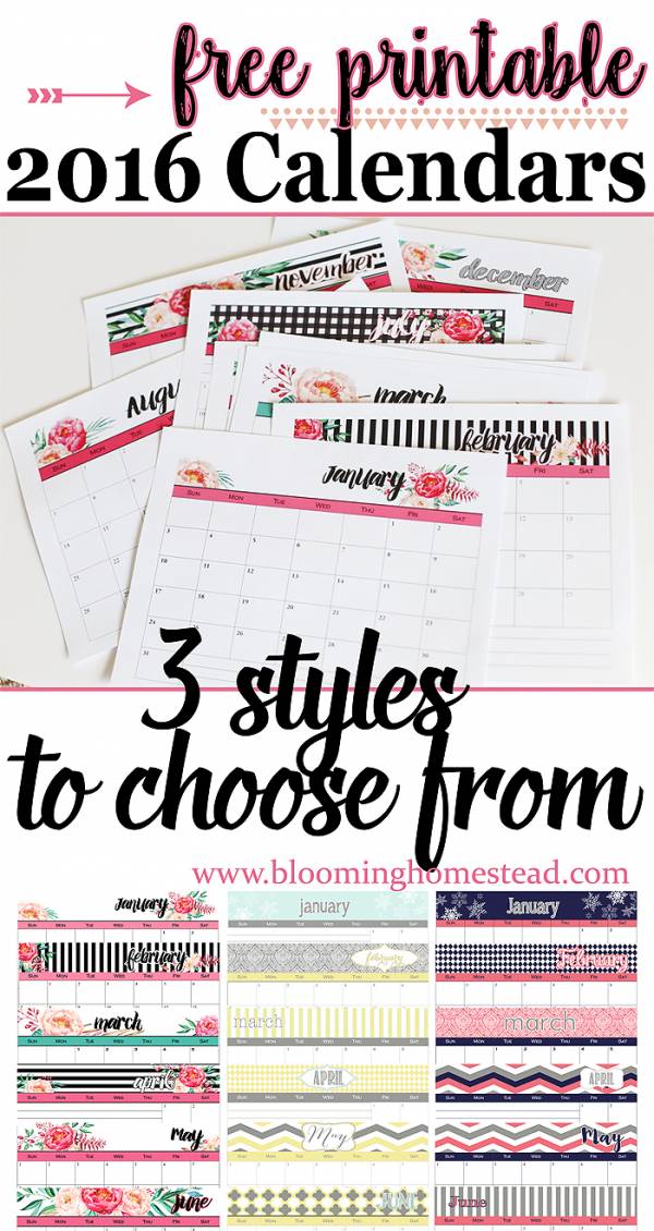 \"Free-printable-2016-calendars-in-3-styles-to-choose-from-by-Blooming-Homestead-Blog\"